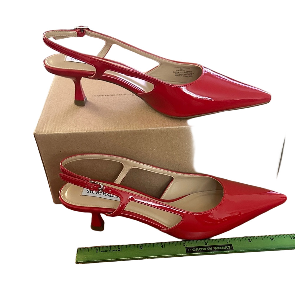 Steve Madden Glossy Red Slingback Heels - Picture 2 of 10